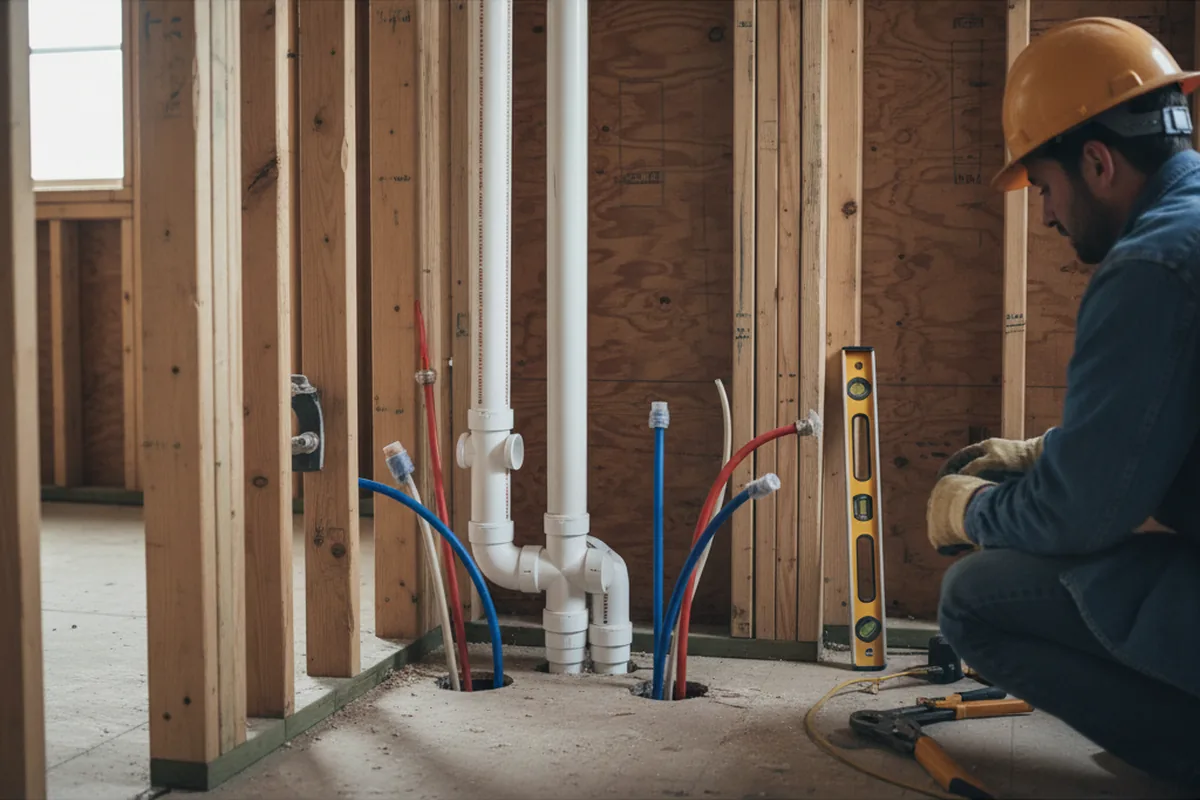 Drain and supply rough-in during Sump Pump Repair in Granville